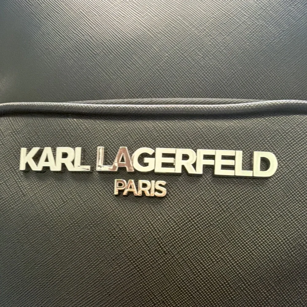 KARL LAGERFELD Paris Amour Black Logo Pattern Zip Crossbody Bag Detachable Strap